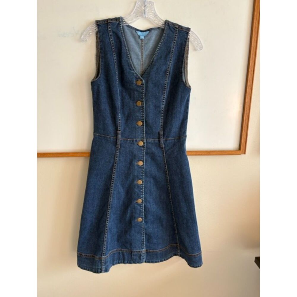 Draper James Denim Button-Front Jumper Dress Blue, XS